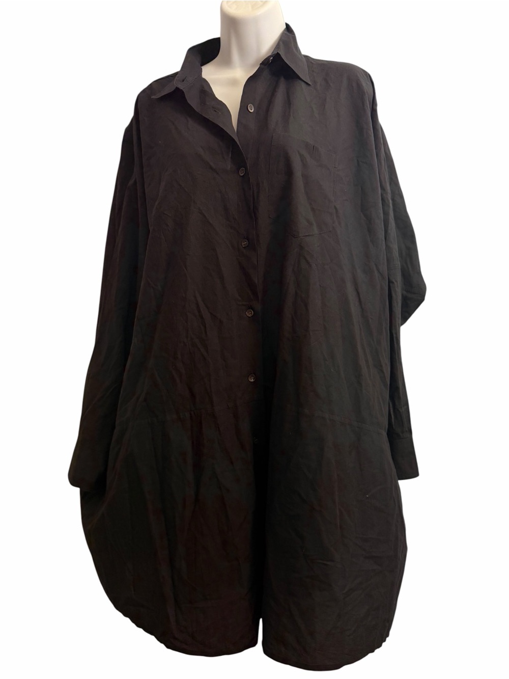 Dries Van Noten Black Oversized Cocoon Shirt Dress Tunic 100% Cotton Size Medium